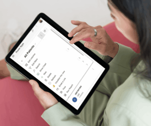 Woman holding a tablet