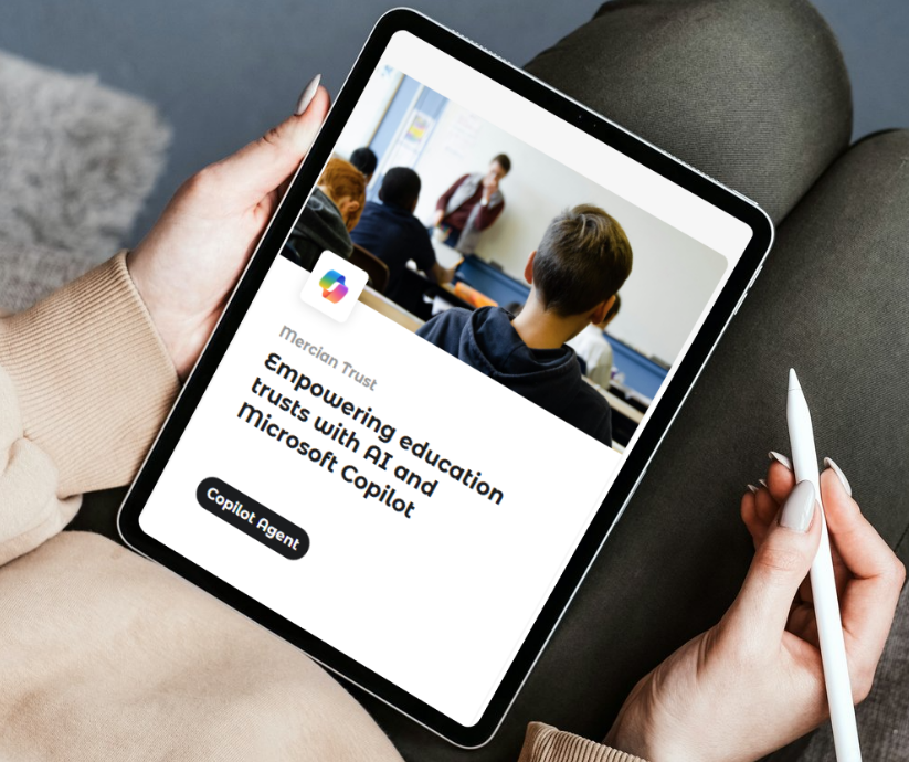 Person holding an ipad with Mercian case study on the screen