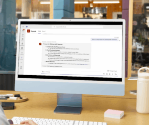 Desktop screen with PolicyPilot responding to staff queries