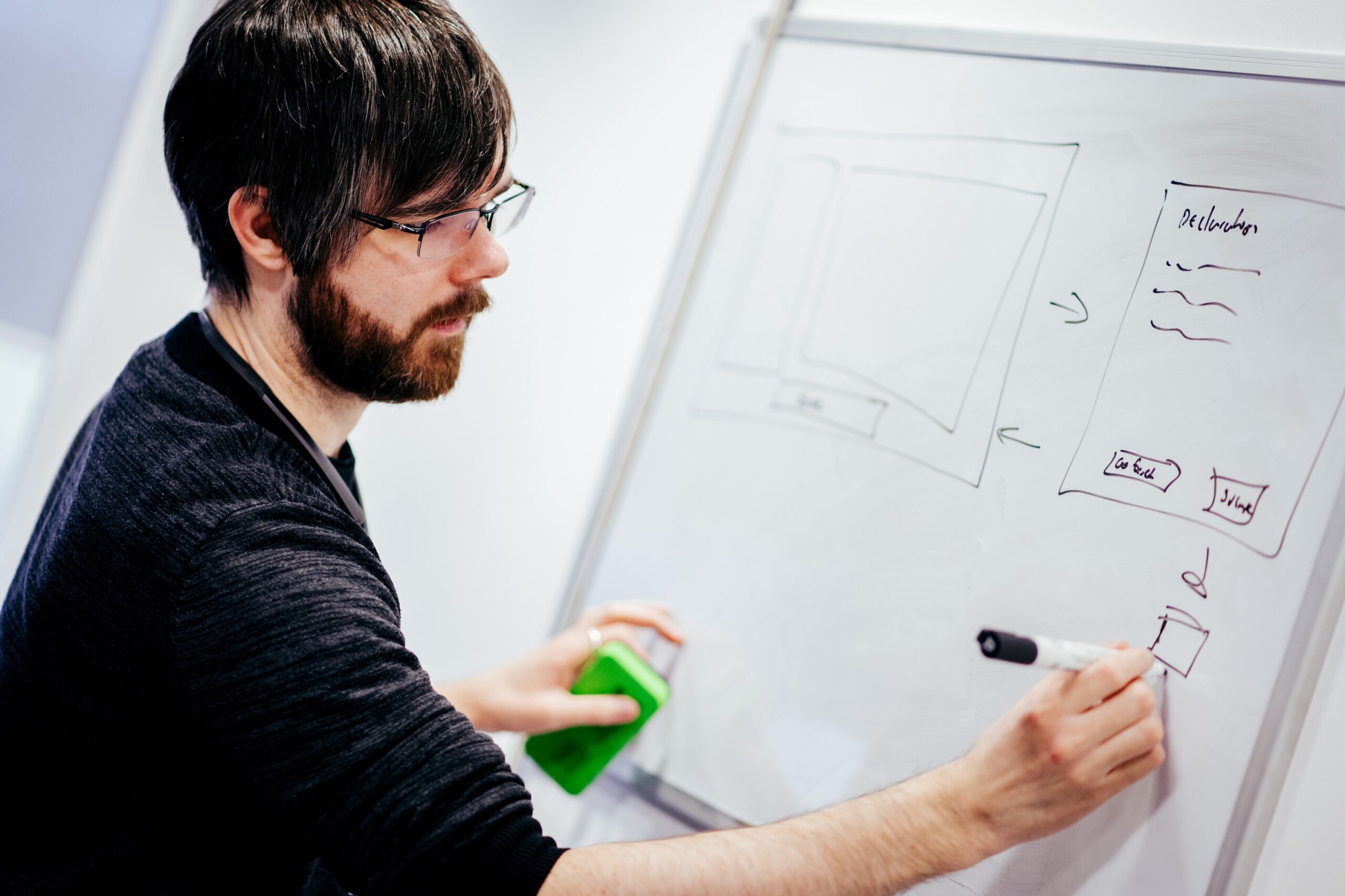 Person working on a whiteboard.